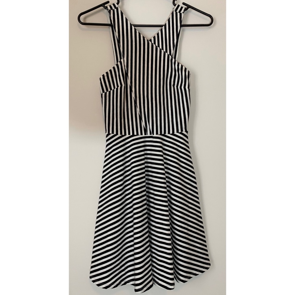 Hollister XS Black & White Striped Skater Dress